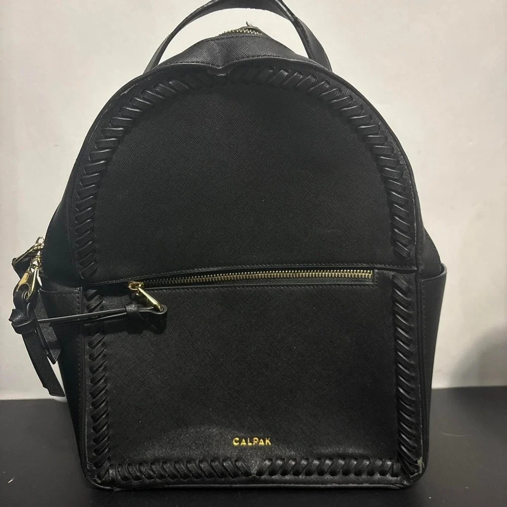 CALPAK Kaya Black Faux Leather Laptop Backpack 13 Inch Gold Hardware Travel Bag